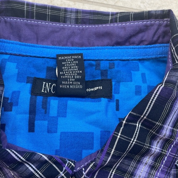 INC International Concepts Purple Plaid Western Shirt Men’s Large Long Sleeve - Picture 8 of 14